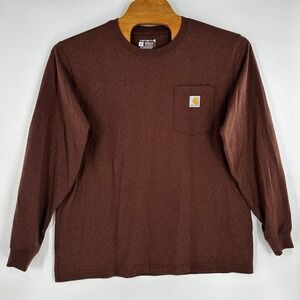 Carhartt Shirt Mens XL Red Maroon Long‎ Graphic Sleeve Solid Tee Crew Neck Adult